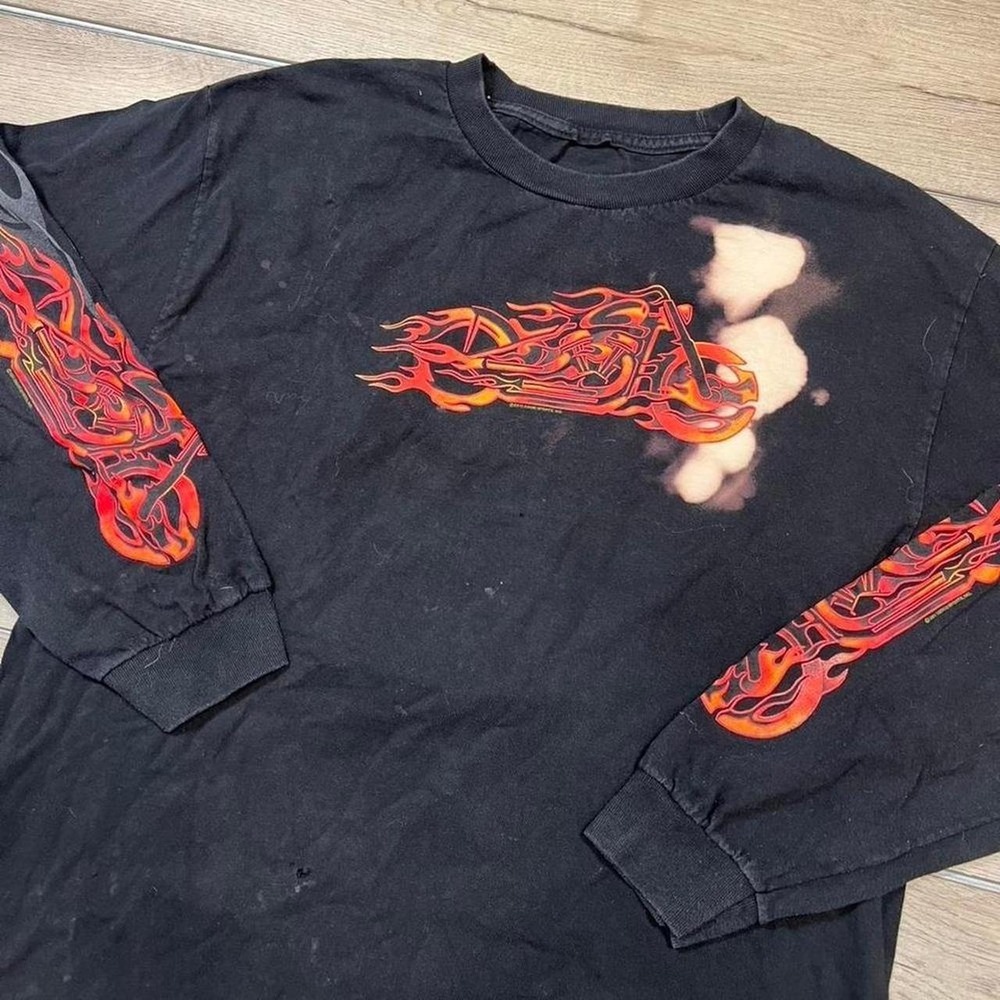Vintage west coast choppers style flame sleeve distressed biker tee shirt